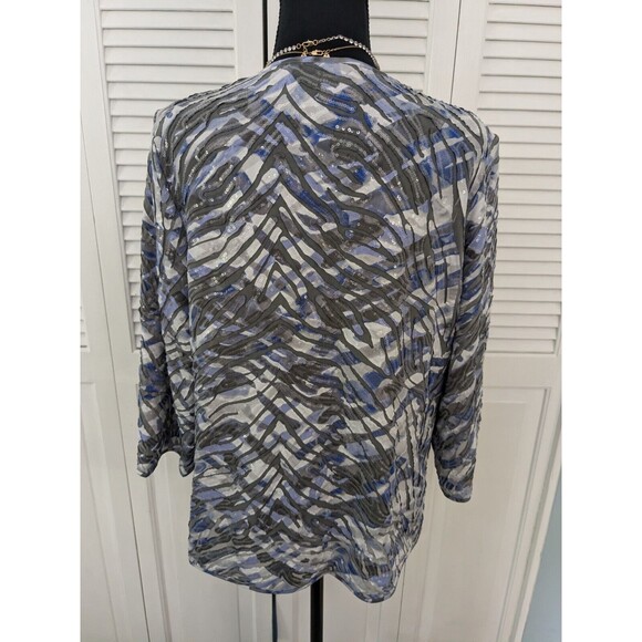 Chicos Travelers Jacket Womens Sz L/2 Blue White Gray Sequined Topper Cardigan - Picture 8 of 12